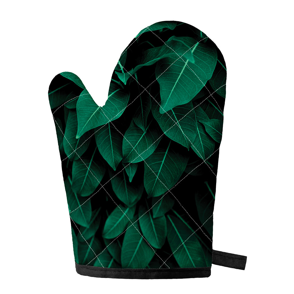 Natural Green Leaf Print Single Oven Mitt