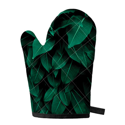 Natural Green Leaf Print Single Oven Mitt