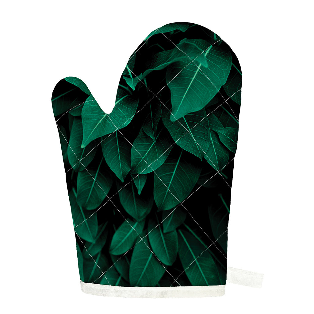 Natural Green Leaf Print Single Oven Mitt