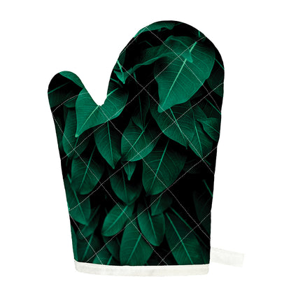 Natural Green Leaf Print Single Oven Mitt