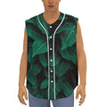 Natural Green Leaf Print Sleeveless Baseball Jersey