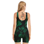 Natural Green Leaf Print Sleeveless One Piece Swimsuit