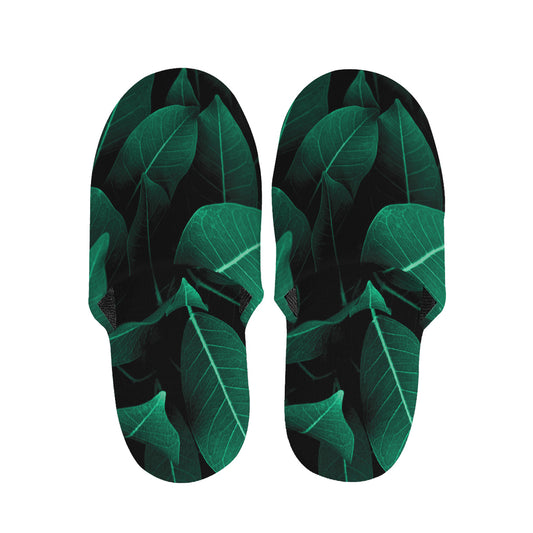 Natural Green Leaf Print Slippers