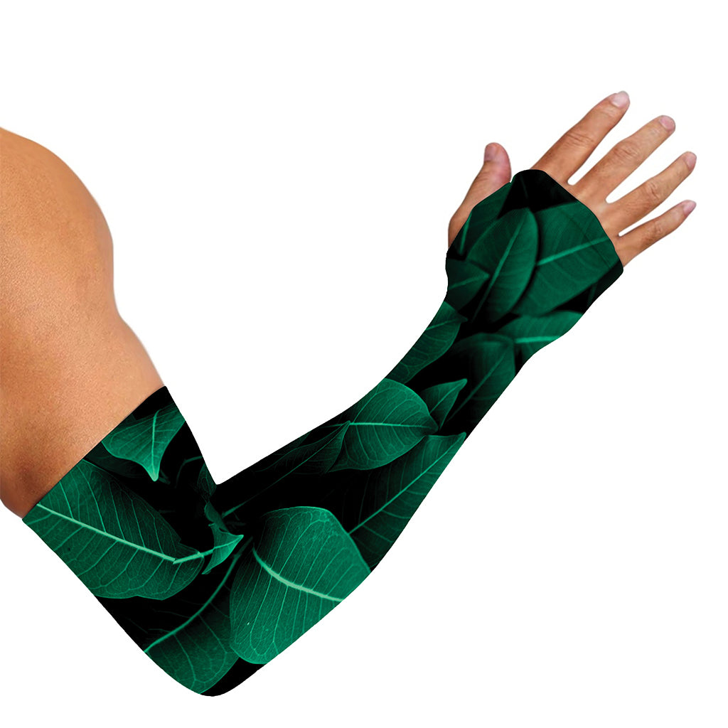 Natural Green Leaf Print Sun Protection Arm Sleeves