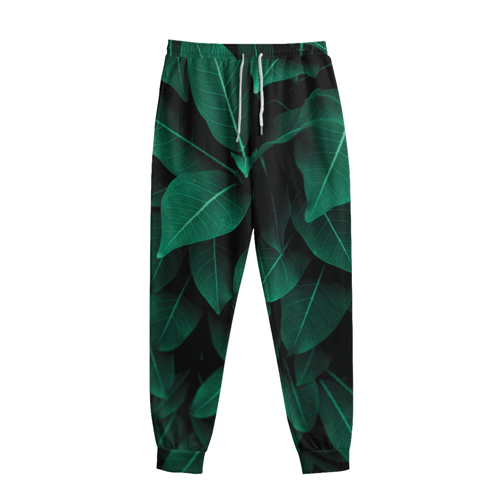 Natural Green Leaf Print Sweatpants