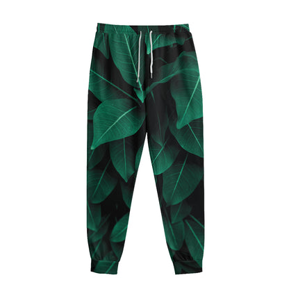 Natural Green Leaf Print Sweatpants
