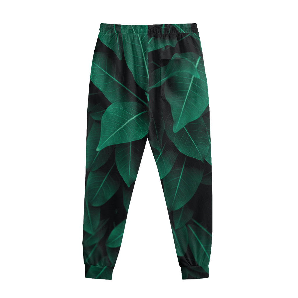 Natural Green Leaf Print Sweatpants
