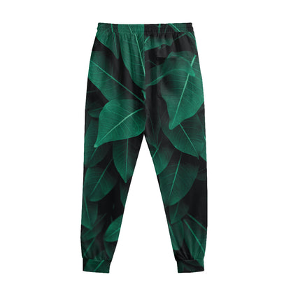 Natural Green Leaf Print Sweatpants