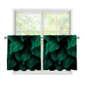 Natural Green Leaf Print Tier Curtains