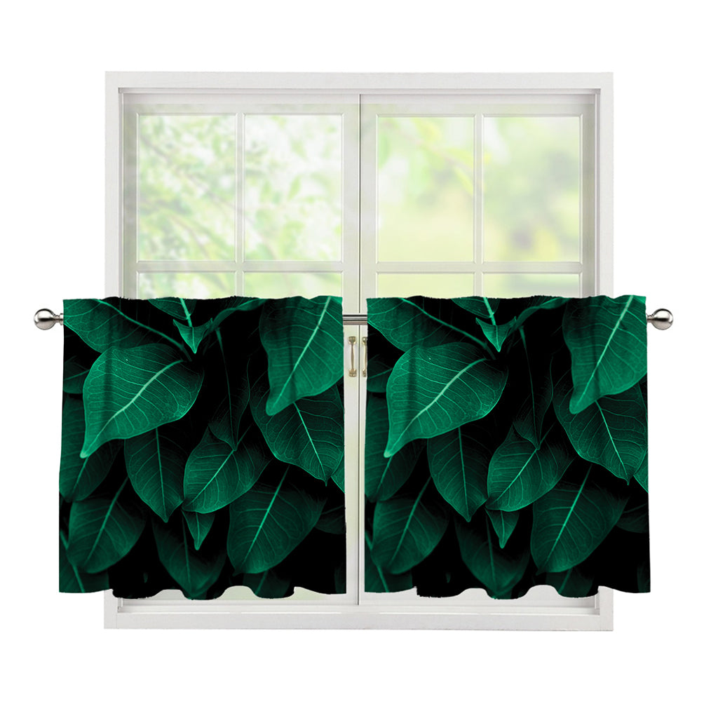 Natural Green Leaf Print Tier Curtains