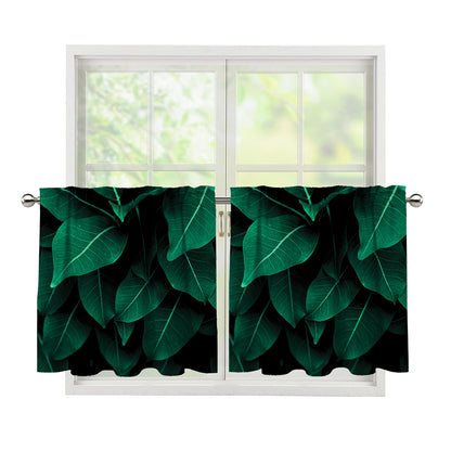 Natural Green Leaf Print Tier Curtains