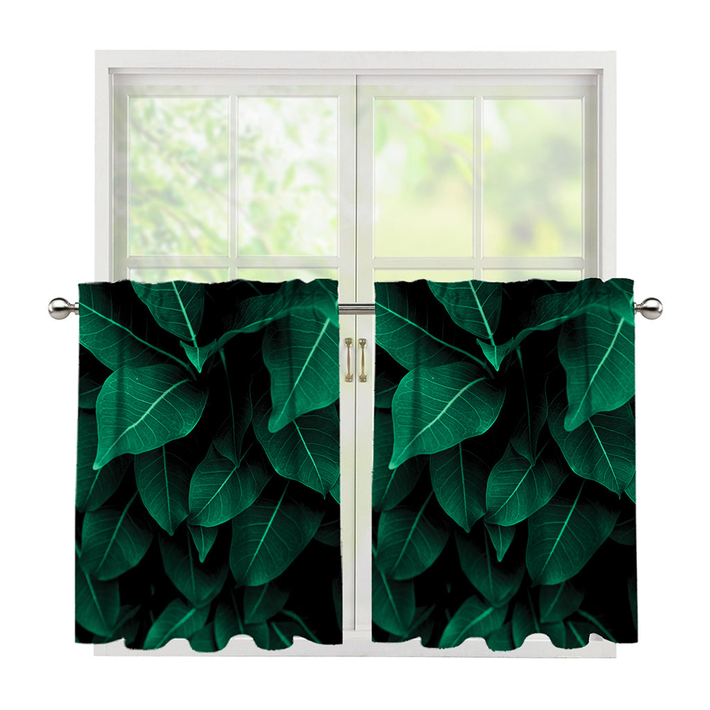 Natural Green Leaf Print Tier Curtains