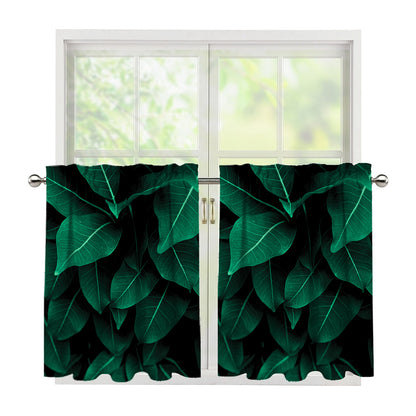 Natural Green Leaf Print Tier Curtains