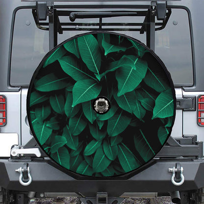 Natural Green Leaf Print Tire Cover With Camera Hole