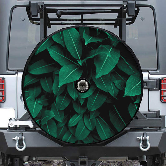 Natural Green Leaf Print Tire Cover With Camera Hole