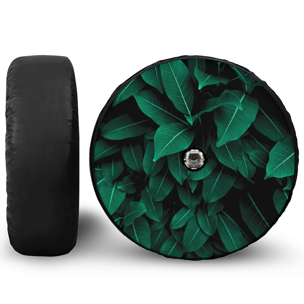 Natural Green Leaf Print Tire Cover With Camera Hole