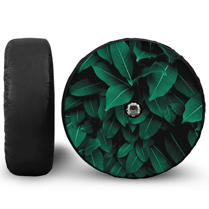 Natural Green Leaf Print Tire Cover With Camera Hole