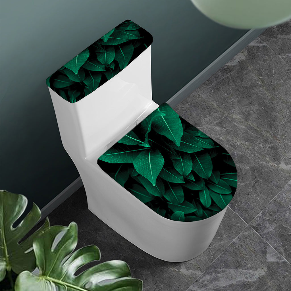 Natural Green Leaf Print Toilet Lid And Tank Cover Set