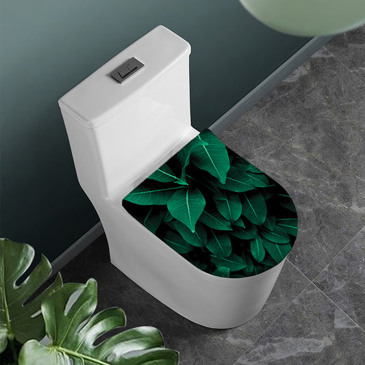 Natural Green Leaf Print Toilet Lid Cover