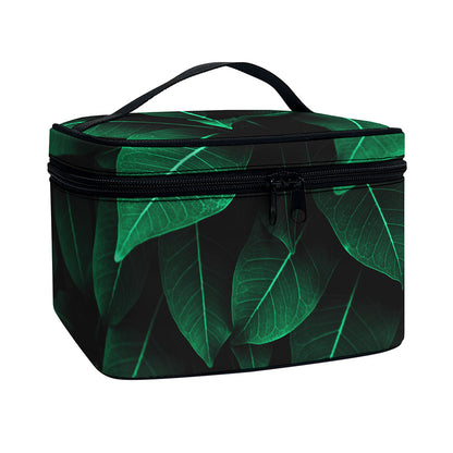 Natural Green Leaf Print Travel Makeup Bag