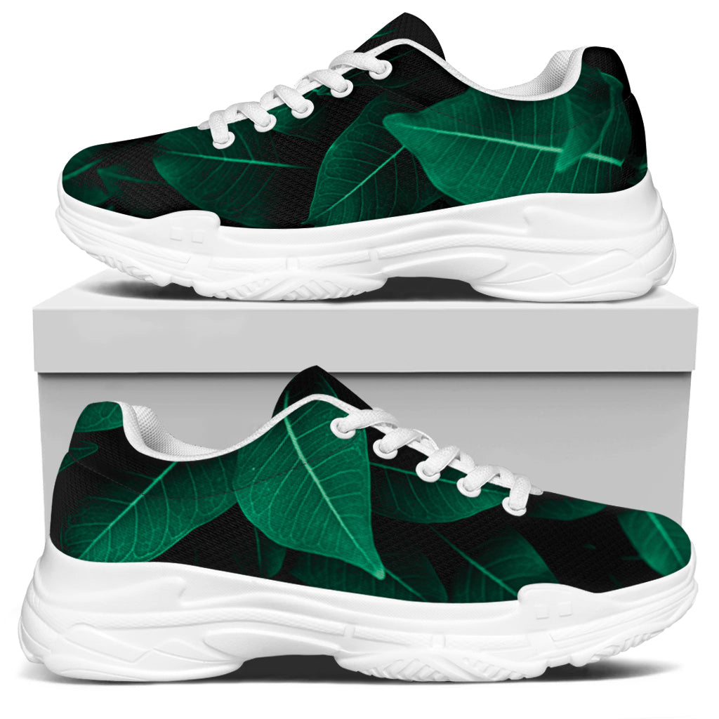 Natural Green Leaf Print White Chunky Shoes