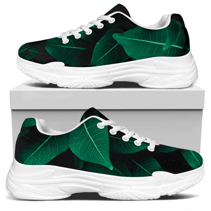 Natural Green Leaf Print White Chunky Shoes
