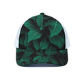 Natural Green Leaf Print White Mesh Trucker Hat