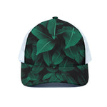 Natural Green Leaf Print White Mesh Trucker Cap