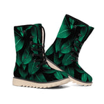 Natural Green Leaf Print Winter Boots