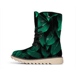 Natural Green Leaf Print Winter Boots