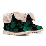 Natural Green Leaf Print Winter Boots