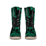 Natural Green Leaf Print Winter Boots