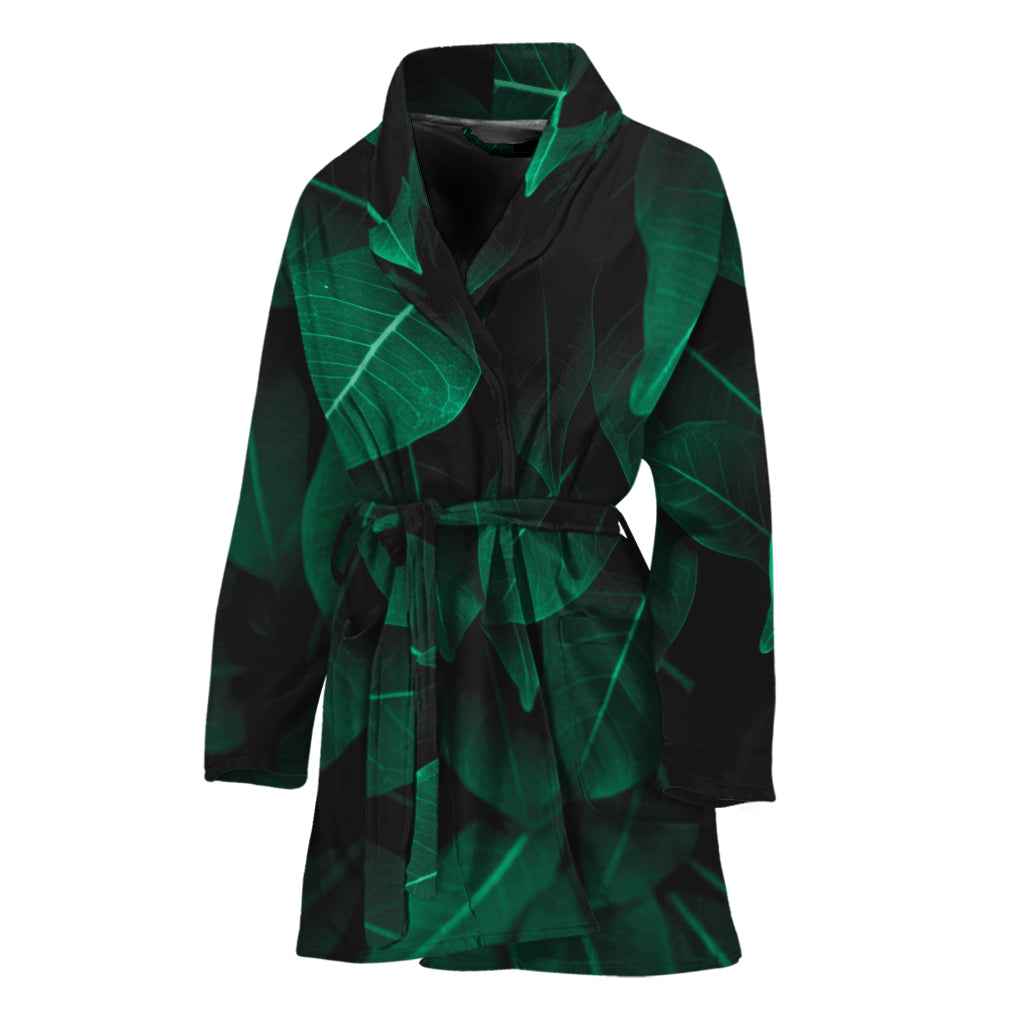 Natural Green Leaf Print Women's Bathrobe