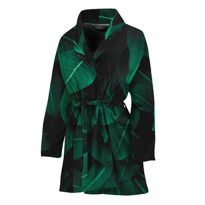 Natural Green Leaf Print Women's Bathrobe