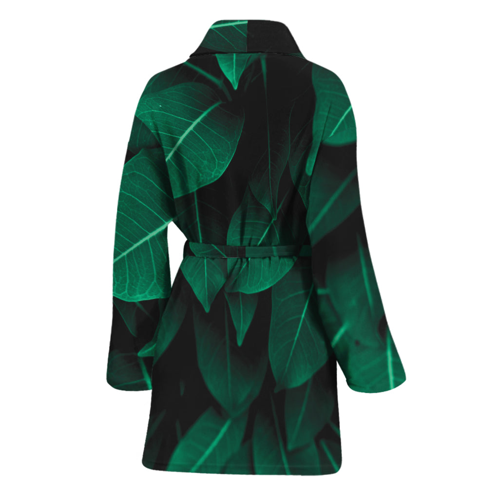 Natural Green Leaf Print Women's Bathrobe