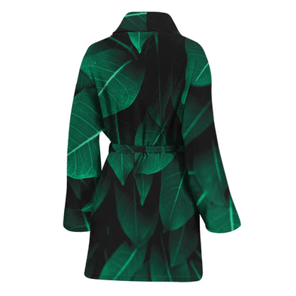 Natural Green Leaf Print Women's Bathrobe
