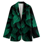 Natural Green Leaf Print Women's Blazer