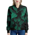 Natural Green Leaf Print Women's Bomber Jacket