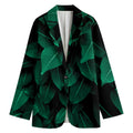 Natural Green Leaf Print Women's Cotton Blazer