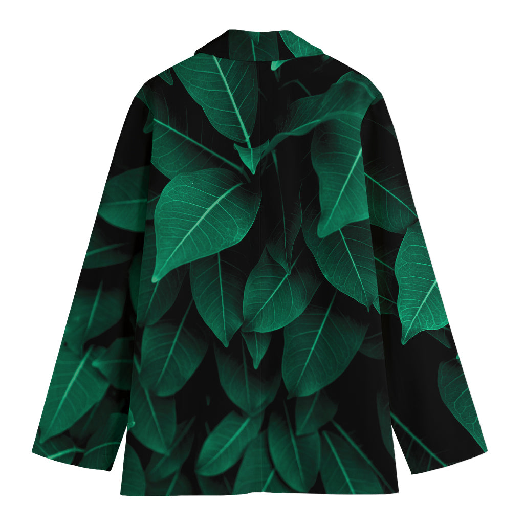 Natural Green Leaf Print Women's Cotton Blazer