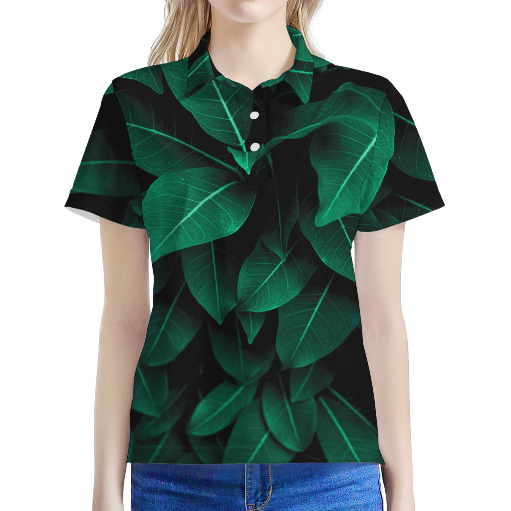 Natural Green Leaf Print Women's Polo Shirt