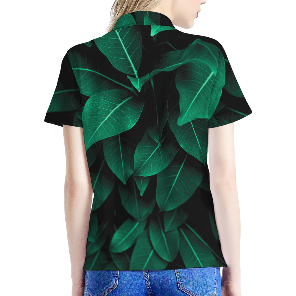 Natural Green Leaf Print Women's Polo Shirt