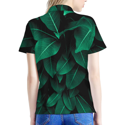 Natural Green Leaf Print Women's Polo Shirt