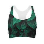Natural Green Leaf Print Women's Sports Bra