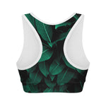 Natural Green Leaf Print Women's Sports Bra