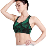 Natural Green Leaf Print Women's Sports Bra
