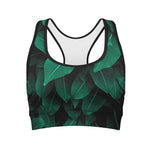 Natural Green Leaf Print Women's Sports Bra