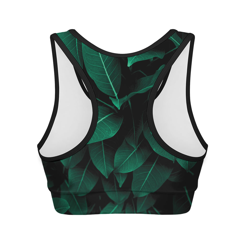 Natural Green Leaf Print Women's Sports Bra