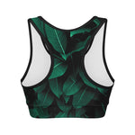 Natural Green Leaf Print Women's Sports Bra