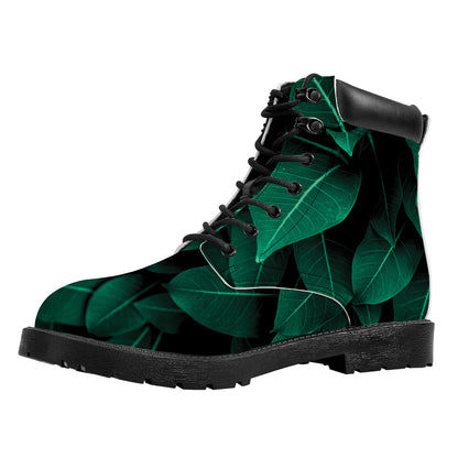 Natural Green Leaf Print Work Boots